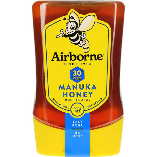 Airborne Honey Manuka Multifloral jar showcasing rich, antioxidant-packed honey for immunity and overall well-being.