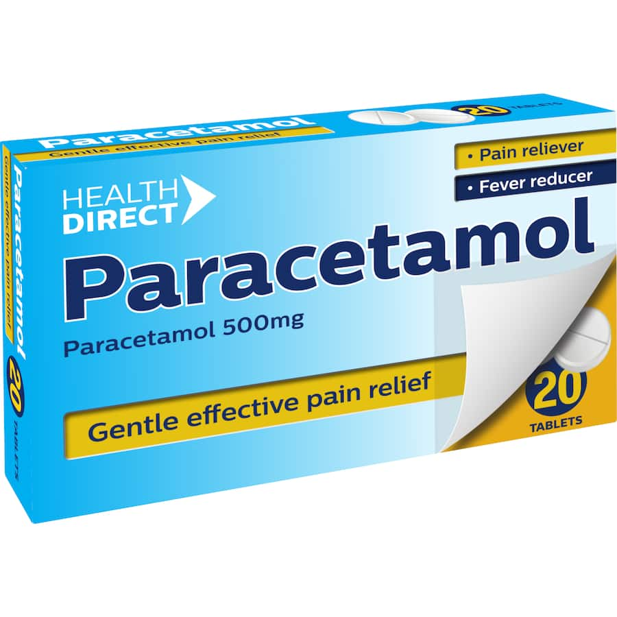 Health Direct Paracetamol 500mg Tablets for quick pain and fever relief; ideal for headaches and muscle aches.