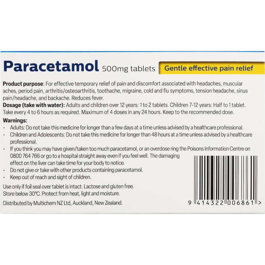 Health Direct Paracetamol 500mg Tablets for fast relief from pain and fever, ideal for headaches and muscle aches.