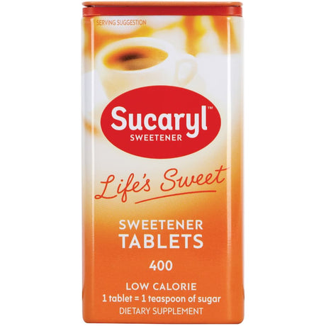 Sucaryl Sugar Substitute tablets: a low-calorie sweetener, equal to 1 tsp sugar, perfect for health-conscious beverages.