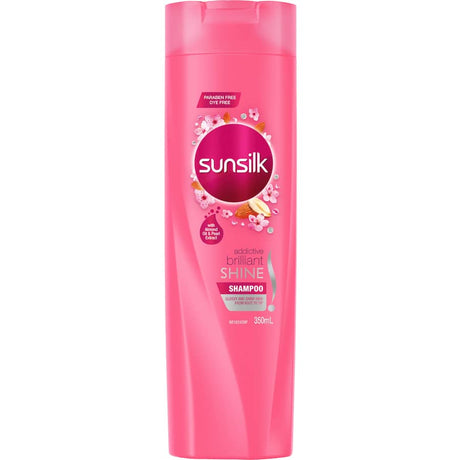 Sunsilk Shampoo Brilliant Shine bottle featuring nourishing pearl extract and almond oil for glossy, vibrant hair.