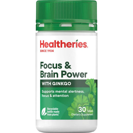Capsules of Healtheries Memory & Brain Power 4000mg with Ginkgo, designed to enhance cognitive function and memory.