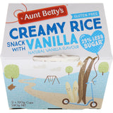 Aunt Betty's Creamed Rice Vanilla 240g pack, gluten-free dessert with creamy rice and rich vanilla flavor.