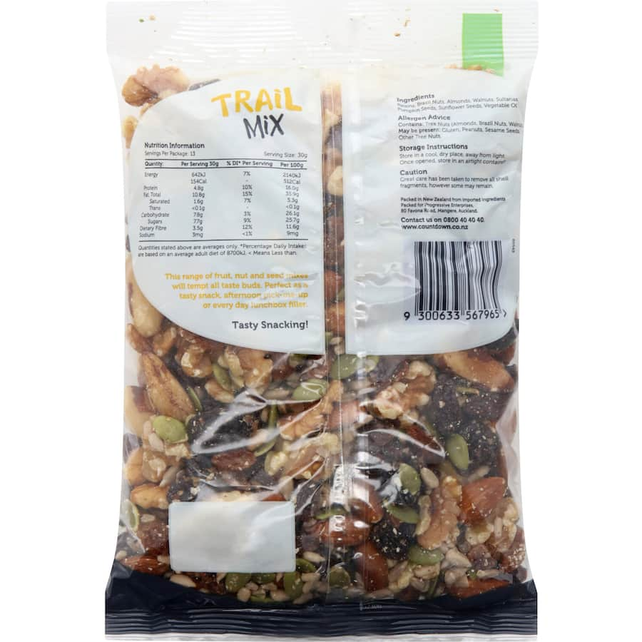 Woolworths Snack Mix Trail Mix features a mix of nuts, seeds, and dried fruits for a healthy, energizing snack.