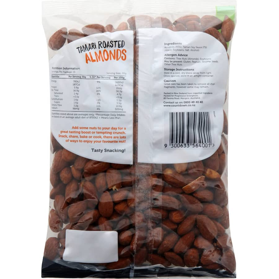 Woolworths Almonds Roasted Tamari: Crunchy tamari-flavored almonds packed with umami, perfect for snacking or recipes.