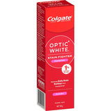 Colgate Optic White Toothpaste, Gentle Mint, fights stains for a radiant smile with enamel-safe, deep whitening formula.
