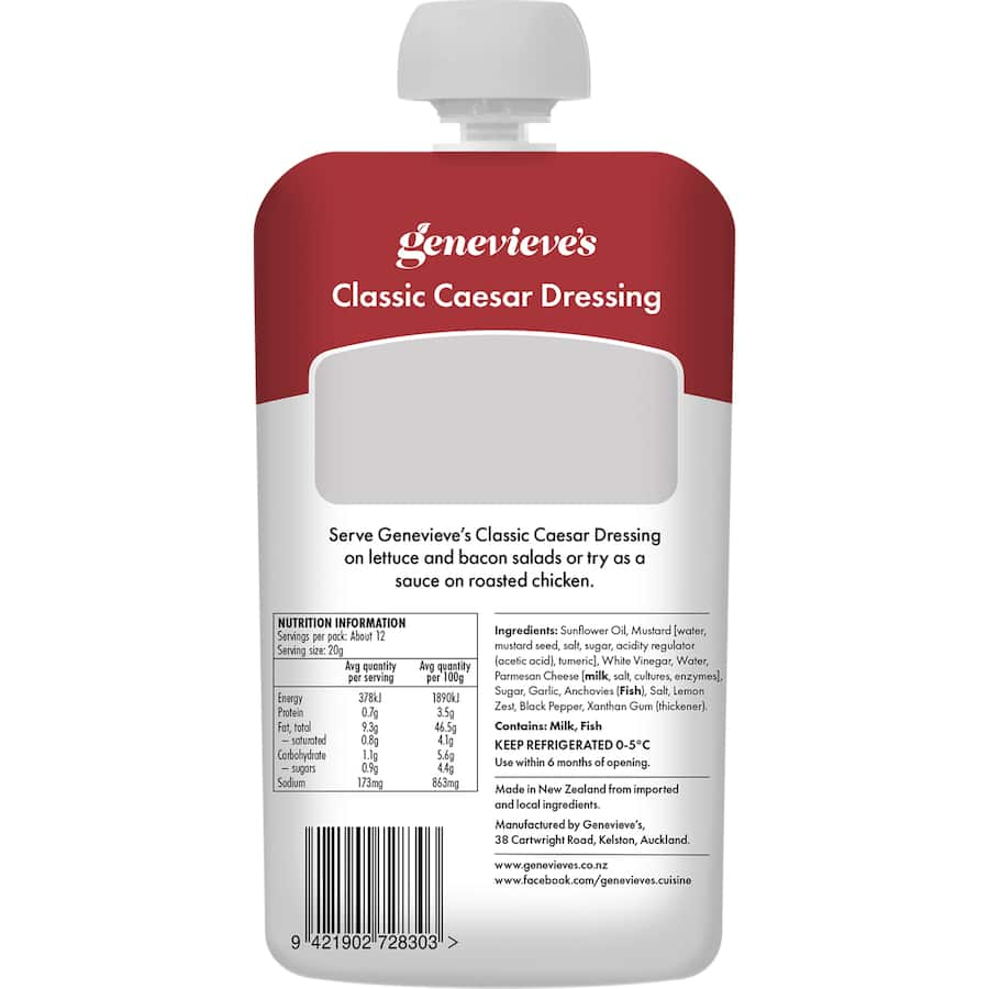 Creamy Genevieve's Classic Caesar Dressing features garlic, anchovies, and Parmesan for gourmet salads and marinades.