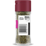 Masterfoods Tuscan Seasoning Blend in a glass shaker, featuring garlic, pepper, and rosemary for authentic Tuscan flavor.