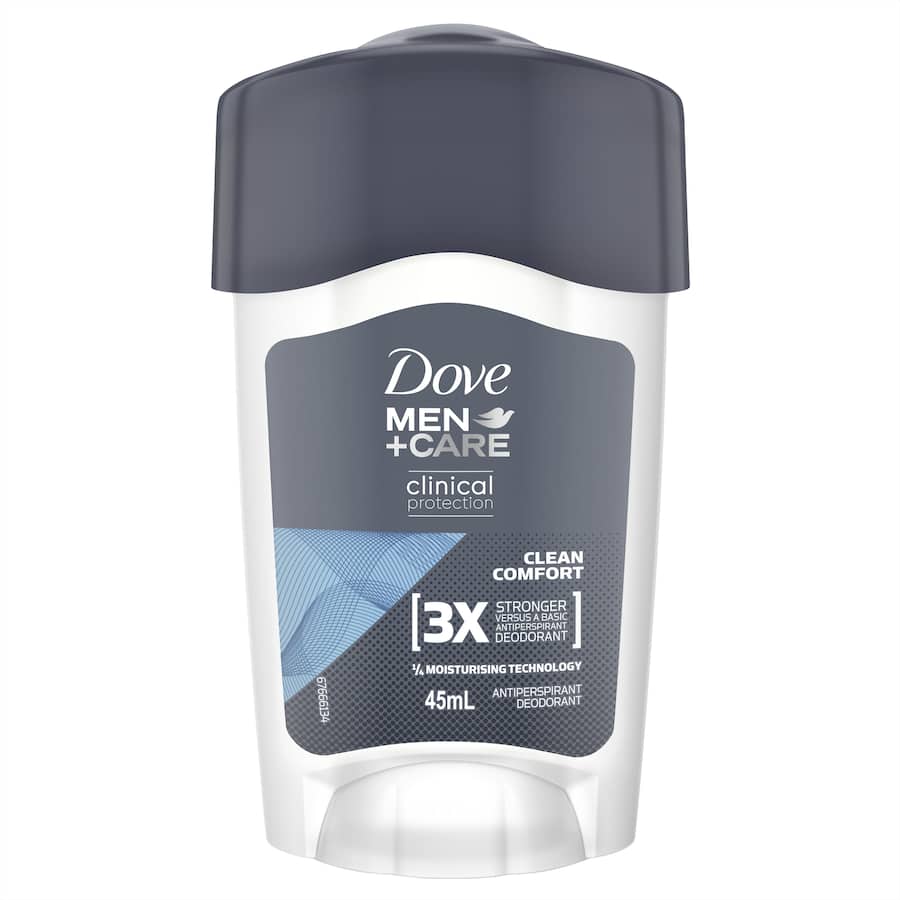 Dove Men + Care Antiperspirant Cream in 45ml offers 48-hour sweat protection with a soothing formula for active men.