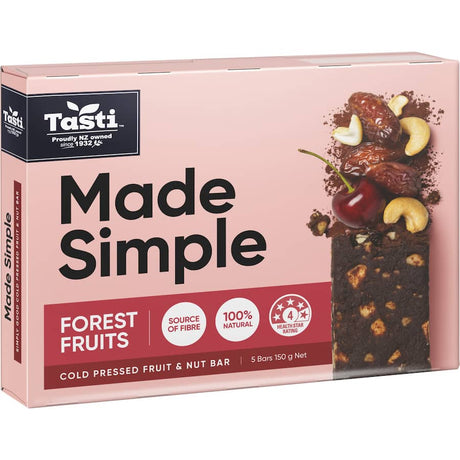 Muesli bar featuring forest berry flavors, gluten-free, packed with natural ingredients for a nutritious snack.