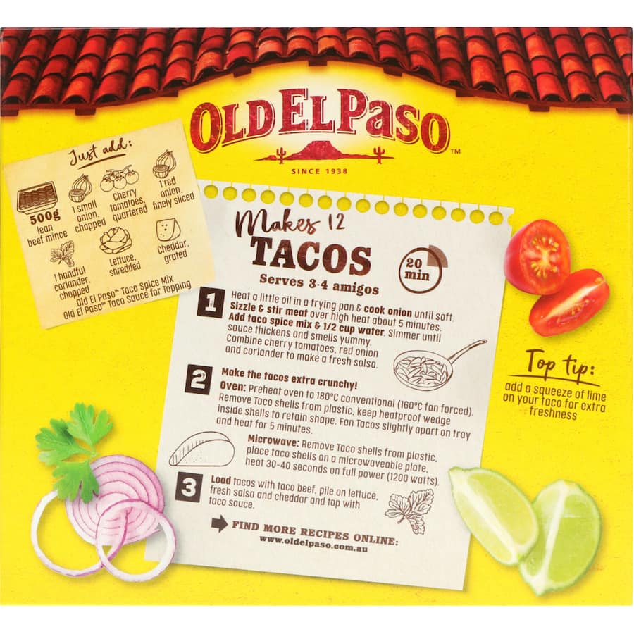 Crunchy Old El Paso Mexican Taco Shells made from premium corn, perfect for flavorful fillings and festive meals.