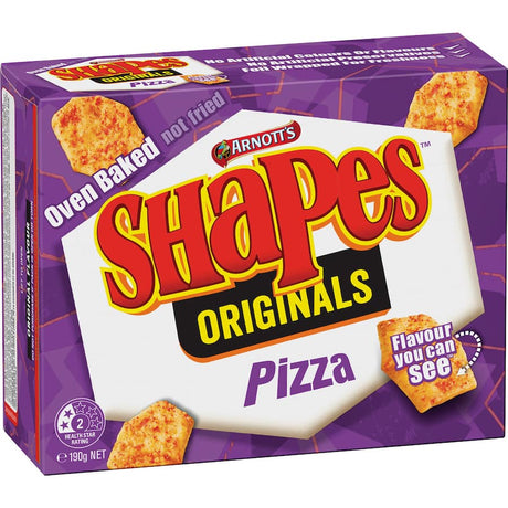 Arnotts Shapes Crackers Pizza Originals, crispy pizza-flavored snacks perfect for sharing or solo enjoyment.