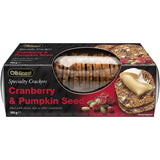 Artisan-crafted Ob Finest Crackers with cranberry and pumpkin for a flavorful, crisp snack perfect for cheese pairings and dips.