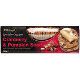 Artisan-crafted cranberry and pumpkin crackers, perfect for pairing with cheese and dips, offering a crisp and flavorful snack.