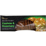 Artisan cashew and rosemary crackers, perfect for pairing with cheese and dips, offering a crispy texture and gourmet flavor.