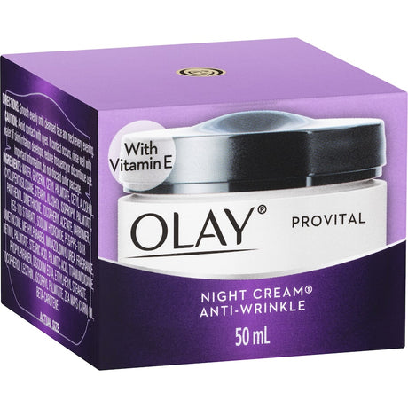 Olay Anti Wrinkle Provital Night Face Cream for mature skin, offering intense hydration, elasticity, and a youthful appearance.