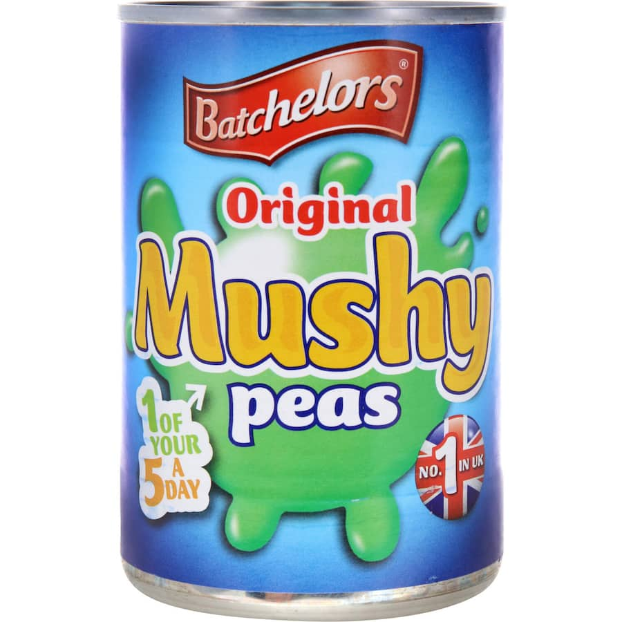 Mushy peas in a can, perfect for traditional British meals, rich in flavor, plant-based protein, and easy to prepare.