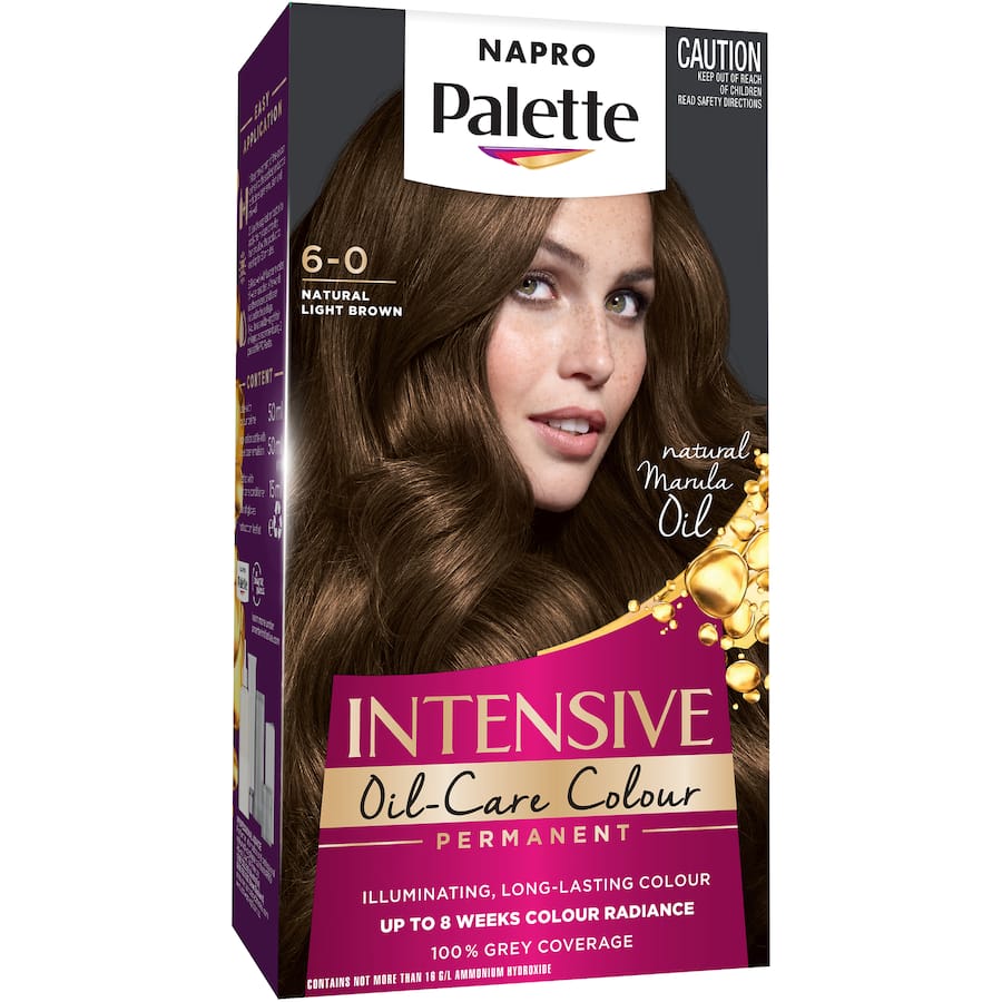 Napro Palette Hair Colour 6-0 Natural Light Brown enhances hair with rich color, shine, and deep nourishment for a salon-quality look.