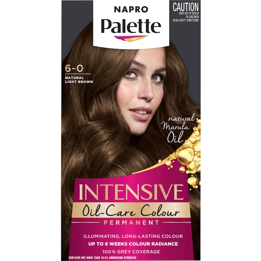 Napro Palette Hair Colour 6-0 in Natural Light Brown for rich color, deep nourishment, and silky soft hair.