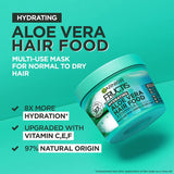 Garnier Fructis Aloe Vera Hair Food mask for deep hydration, vegan and cruelty-free, perfect for normal to dry hair.