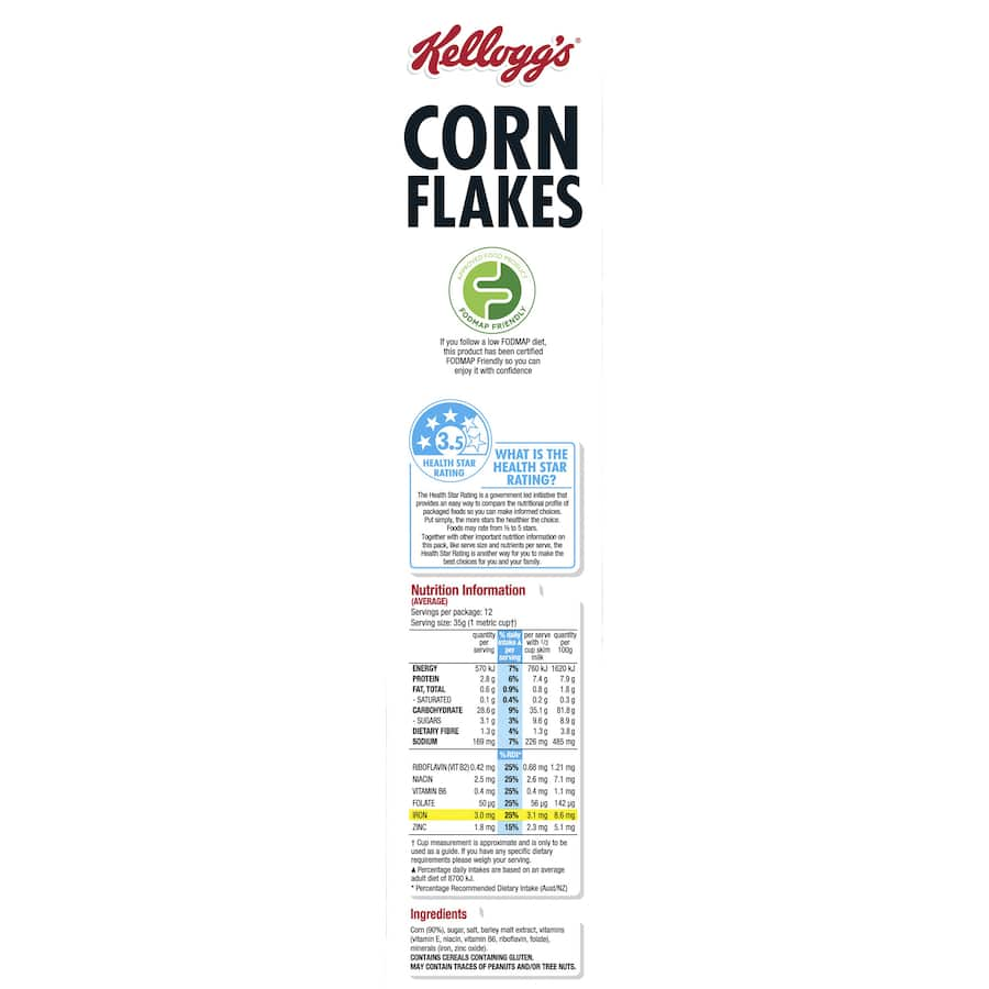 Kellogg's Corn Flakes in a bowl, featuring crisp, golden flakes made from sun-ripened corn for a nutritious breakfast.