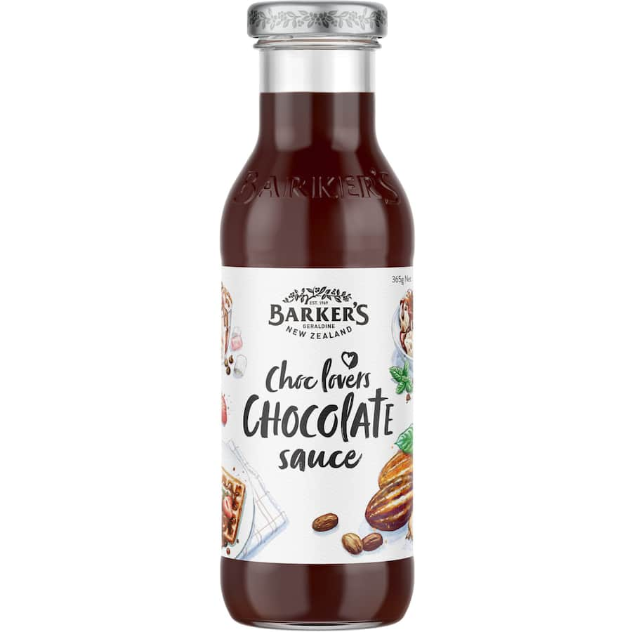 Barkers Chocolate Topping is a rich chocolate sauce perfect for drizzling on desserts and enhancing beverages.