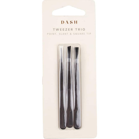 Set of three precision tweezers for precise grooming and beauty tasks, featuring a stylish and ergonomic design.