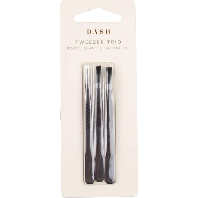 Set of three precision tweezers for precise grooming and beauty tasks, featuring a stylish and ergonomic design.