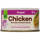 Canned Chicken Teriyaki from Woolworths, featuring shredded chicken in savory Teriyaki sauce, ideal for quick meals.