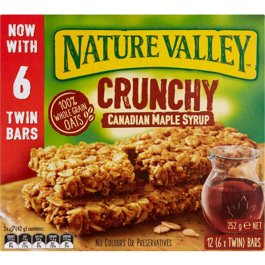 Nature Valley Crunchy Muesli Bars featuring Canadian Maple Syrup, made with whole grain oats for a nutritious, on-the-go snack.