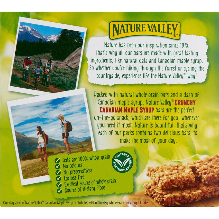 Nature Valley Crunchy Muesli Bars with Canadian Maple Syrup: wholesome, gluten-free snack made with whole grain oats and no preservatives.