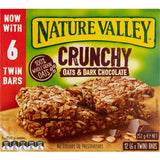 Nature Valley Crunchy Muesli Bars featuring oats and dark chocolate, perfect for healthy snacking on the go.