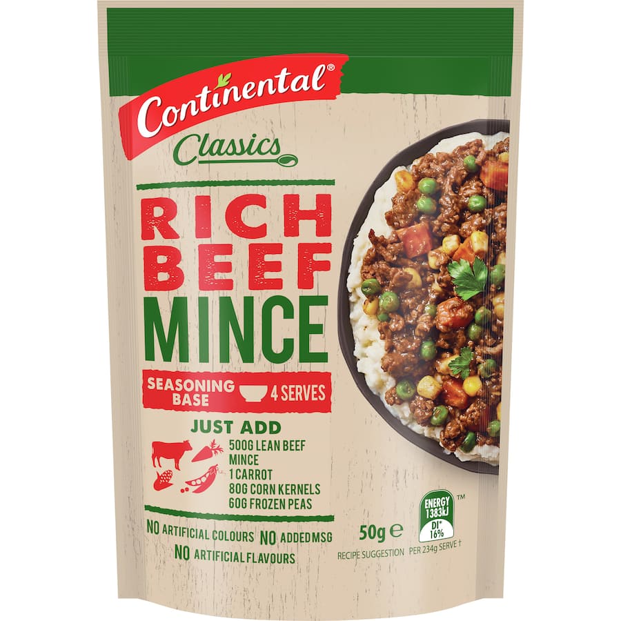 Continental Meal Base Rich Beefy Mince package showcasing savory flavor blend for quick, hearty family dinners.