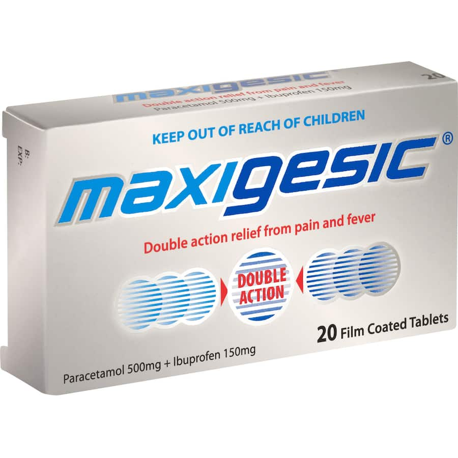 Maxigesic Paracetamol & Ibuprofen: dual-action pain reliever for headaches, muscle aches, and arthritis, safe for adults and teens.