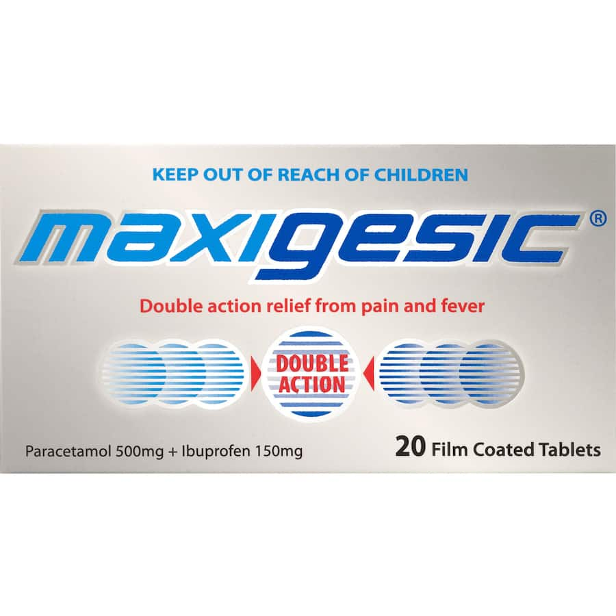 Maxigesic Paracetamol & Ibuprofen, a dual-action pain reliever for effective relief from headaches, muscle aches, and more.