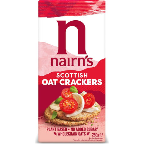 Nairn's Scottish Oat Crackers, crunchy and gluten-free, made from wholegrain oats for a wholesome, nutritious snack.