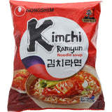 A steaming bowl of Nong Shim Kimchi Ramen Noodles, showcasing spicy and tangy flavors with vibrant kimchi.