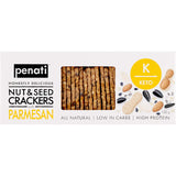 Crunchy Penati Nut & Seed Crackers with Parmesan, high in protein, low in carbs, all-natural, perfect for health-conscious snacking.