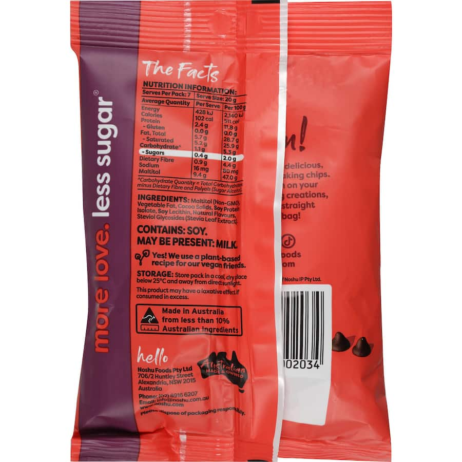 Noshu 97% Sugar-Free Dark Chocolate Baking Chips, perfect for guilt-free baking and ideal for keto and low-carb diets.