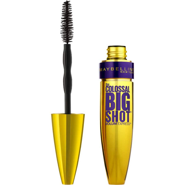 Maybelline Colossal Big Shot Mascara in Very Black, featuring a big shot brush for bold, voluminous, and clump-free lashes.