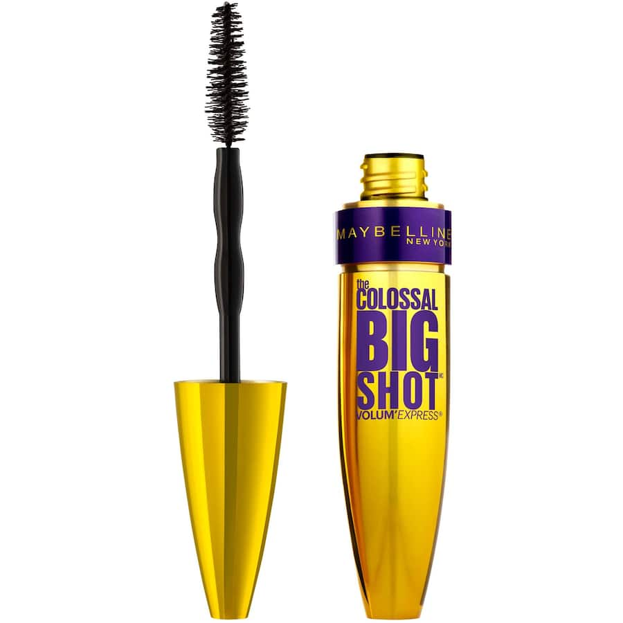 Maybelline Colossal Big Shot Mascara in Very Black enhances lashes with bold volume, featuring a unique brush for clump-free application.