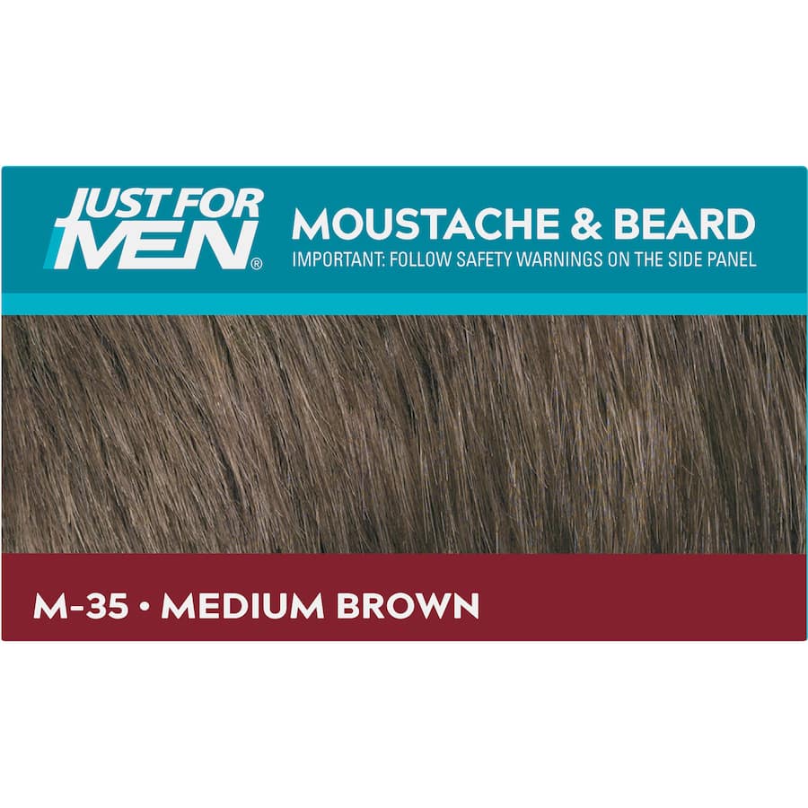 Just For Men Moustache & Beard Colour in Medium Brown, ammonia-free dye that revives grey hair, enhances fullness, and nourishes.