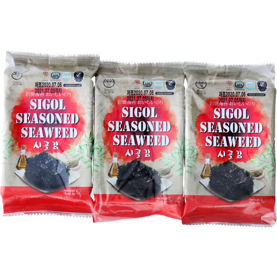 Crispy Sigol Seaweed Nori Snack Original 5g, a nutritious and flavorful vegan treat, perfect for snacking anytime.