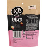 Bite-sized raspberry licorice covered in creamy milk and white chocolate, made with real ingredients, 220g bag.