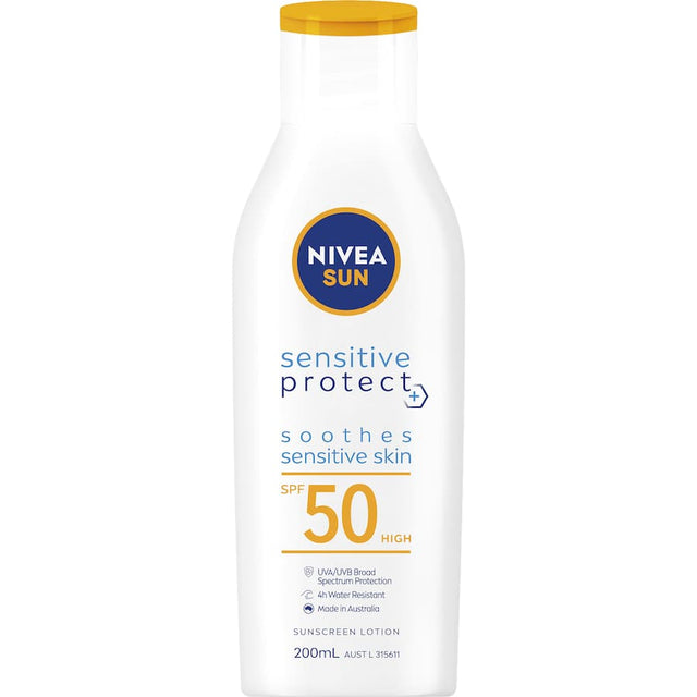 Nivea Sunscreen Lotion Sensitive SPF 50, a lightweight, non-greasy formula for effective UVA/UVB protection and hydration.