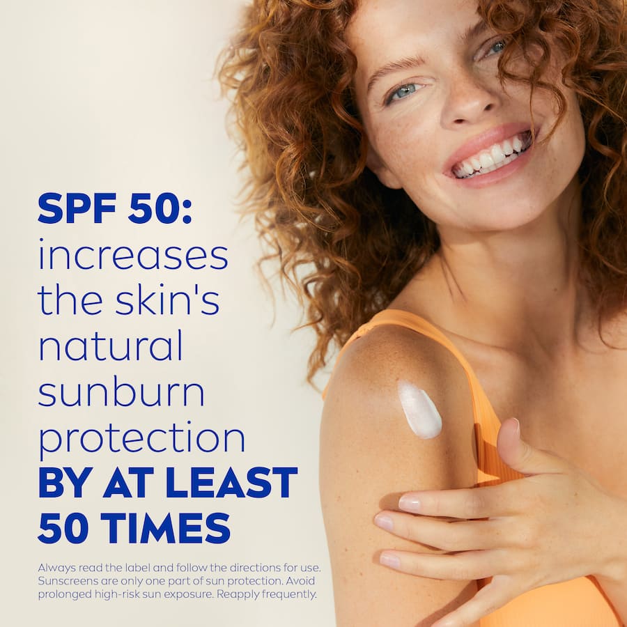 Nivea Sunscreen Lotion Sensitive SPF 50, a hydrating, fragrance-free formula for effective sun protection on sensitive skin.
