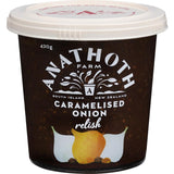 Anathoth Farm Caramelised Onion relish, showcasing sweet, tangy flavors perfect for enhancing various dishes and meals.