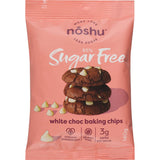 Noshu white chocolate chips, 95% sugar-free, gluten-free, low-carb, perfect for baking and made with natural sweeteners.