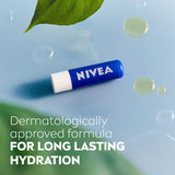 Nivea Lip Balm Original Care, a hydrating balm enriched with natural oils for soft, healthy lips lasting 24 hours.