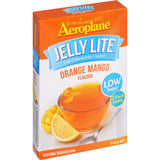 Aeroplane Jelly Lite Crystals in Orange Mango flavor, low-sugar, gluten-free dessert, easy to prepare and refreshingly sweet.